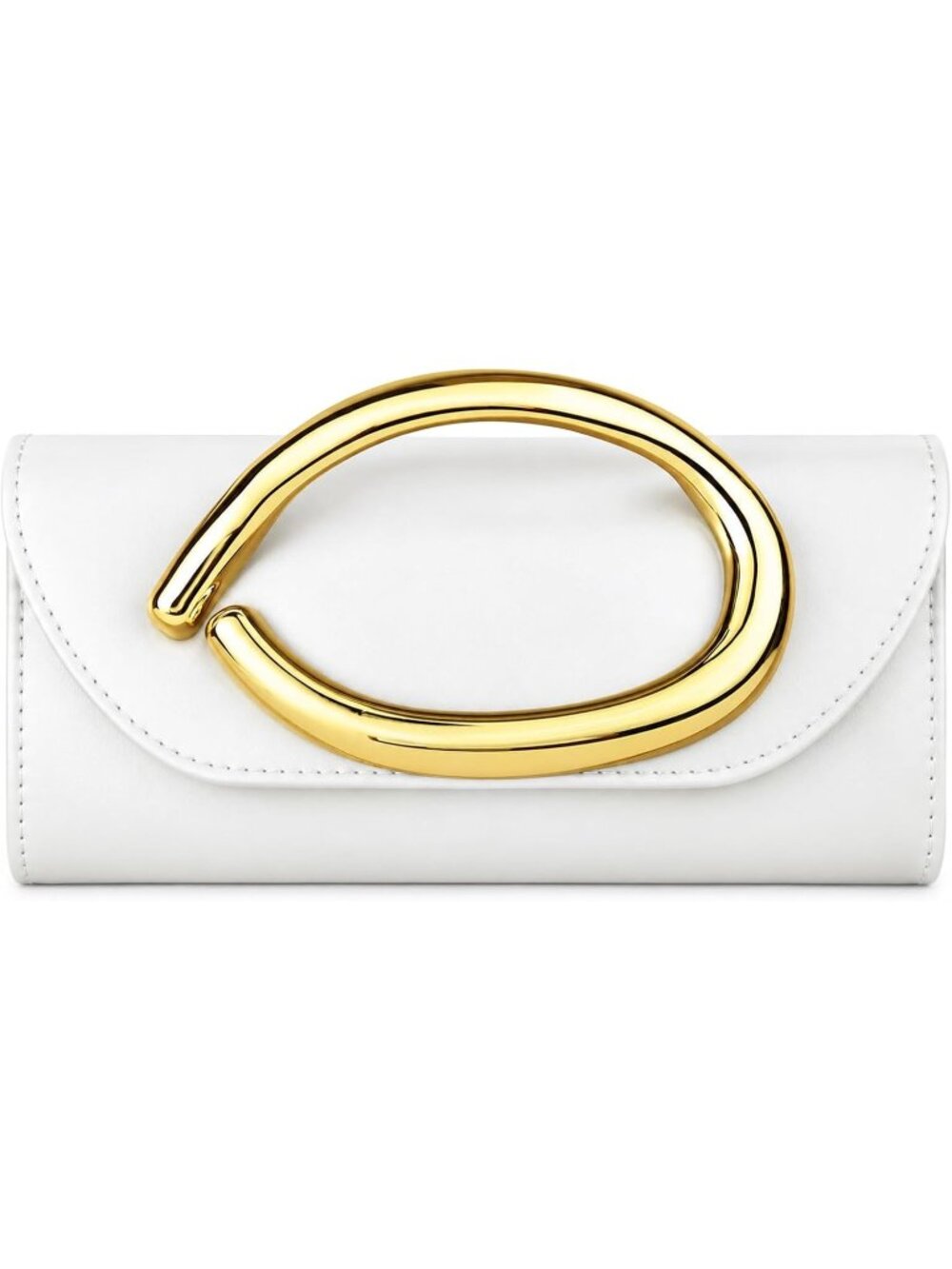 〽️Women's White Chain Vegan Gold Handle Evening Clutch Purse Wedding Handbag